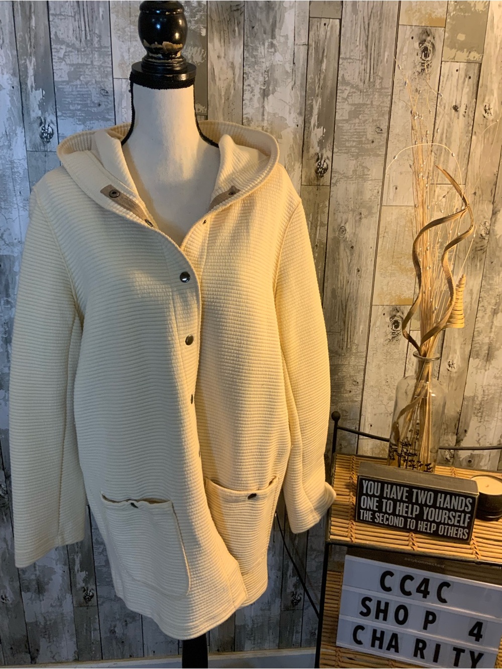 Westbound Cream Hooded Snap-Front Puffer Jacket